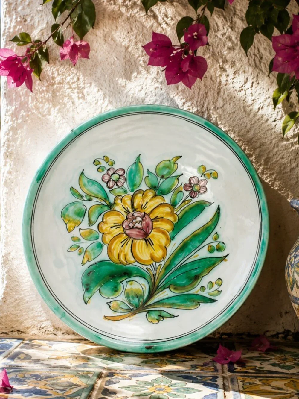 Vintage Signed Spanish Hand Painted Still Life Floral Majolica Plate